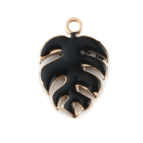 1 breloque - sequin feuille de palmier émaillé noir - laiton - r589
