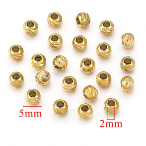 Lot de 5 perles rondes - acier inoxydable 304 - doré - r652