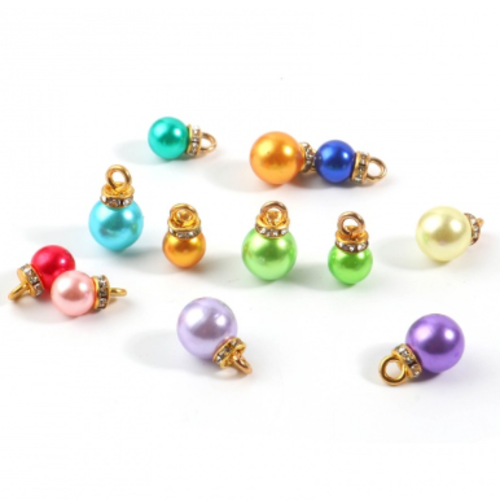 1 lot de 50 breloques perles multicolores et strass - métal doré - p958