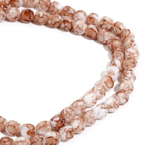 Lot de 10 perles en verre rondes - bicolore - couleur café - blanc - p1383