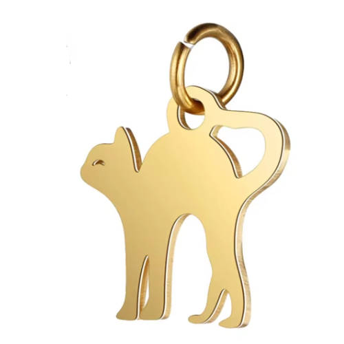 1 breloque pendentif - chat doré - acier inoxydable