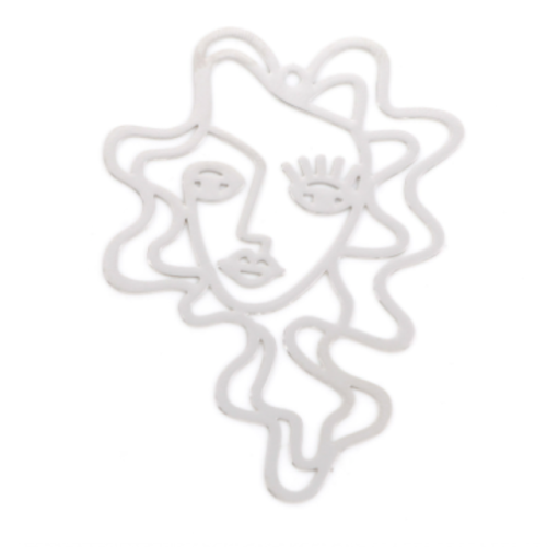 1 breloque pendentif - visage femme - filigrane argenté - r884