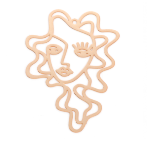 1 breloque pendentif - visage femme - filigrane doré - r884