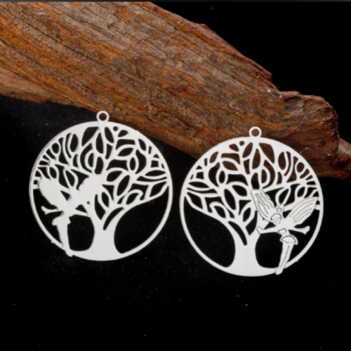 1 breloque - pendentif arbre de vie - fée - elfe - argentée