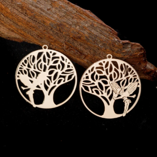1 breloque - pendentif arbre de vie - fée - elfe - dorée