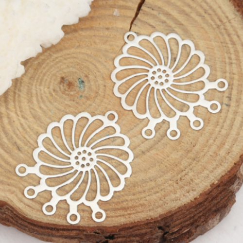 1 pendentif - connecteur - 5 trous - filigrane - métal argenté - r907