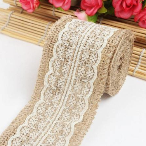 40 cm de ruban toile de jute et dentelle ivoire