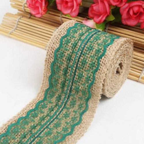 45 cm de ruban toile de jute et dentelle vert