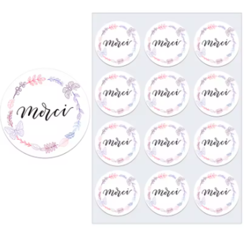 Lot de 10 étiquettes autocollantes " merci " - etiquette fleurs et papillon