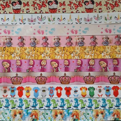 Lot de 10 x 50 / 70 cm de ruban gros grain - thème divers - lot n°25