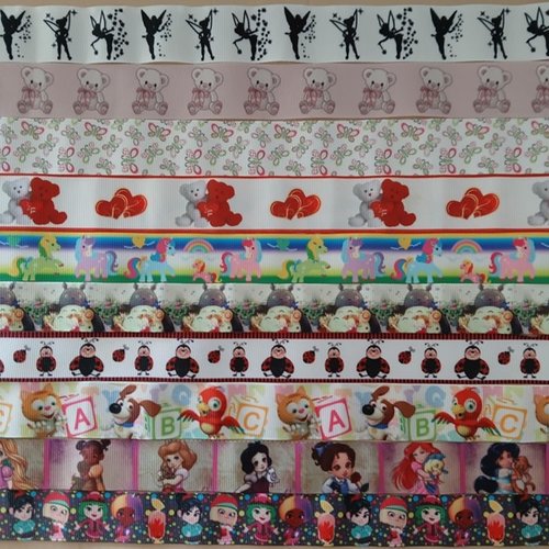 Lot de 10 x 50 / 70 cm de ruban gros grain - thème divers - lot n°30