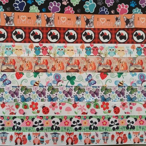Lot de 10 x 50 / 70 cm de ruban gros grain - thème divers - lot n°33