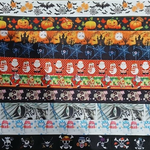 Lot de 10 x 50 / 70 cm de ruban gros grain - thème divers - lot n°39