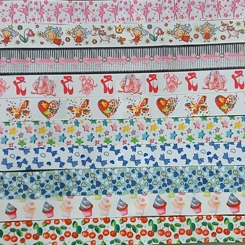Lot de 10 x 50 / 70 cm de ruban gros grain - thème divers - lot n°40