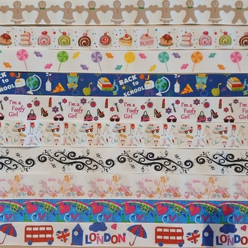 Lot de 10 x 50 / 70 cm de ruban gros grain - thème divers - lot n°47