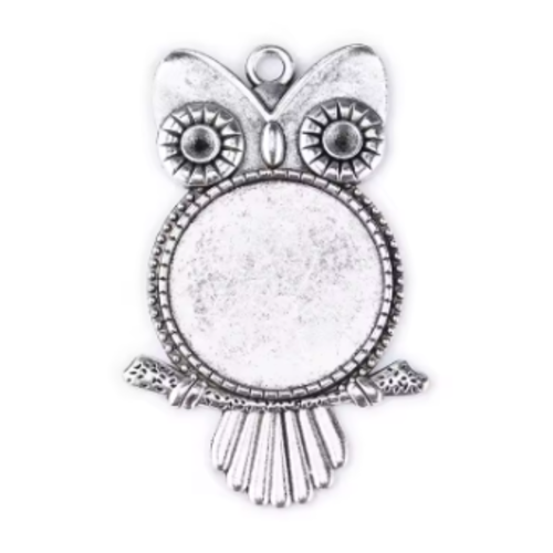 1 support cabochon hiboux - couleur argenté