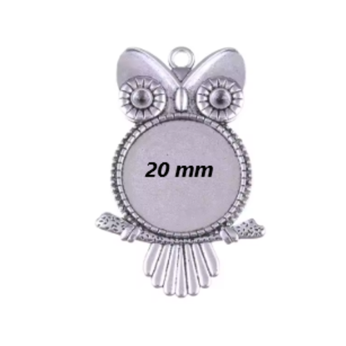 1 support cabochon hiboux - couleur argenté - cabochon 20mm
