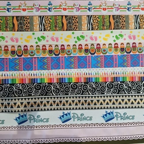 Lot de 10 x 50 / 70 cm de ruban gros grain - thème divers - lot n°56