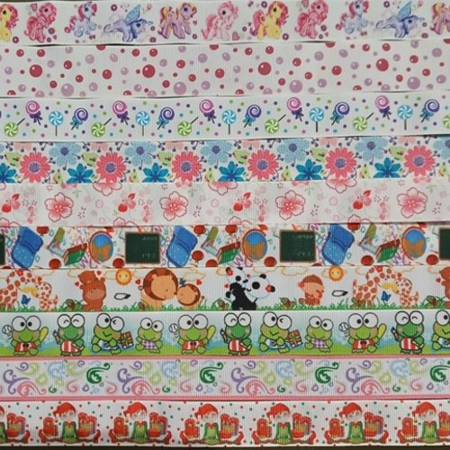 Lot de 10 x 50 / 70 cm de ruban gros grain - thème divers - lot n°61