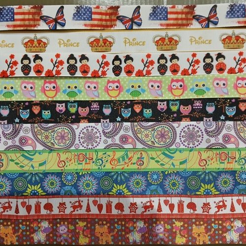 Lot de 10 x 50 / 70 cm de ruban gros grain - thème divers - lot n°63