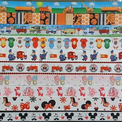 Lot de 10 x 50 / 70 cm de ruban gros grain - thème divers - lot n°68