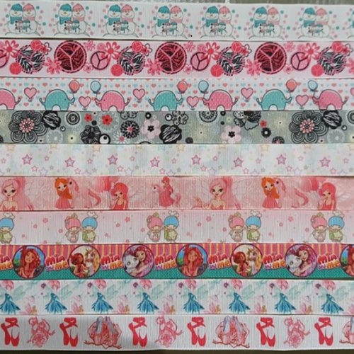 Lot de 10 x 50 / 70 cm de ruban gros grain - thème divers - lot n°69