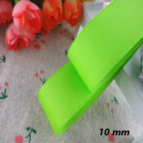 Ruban gros grain uni - vert fluo - 10 mm - vendu au mètre