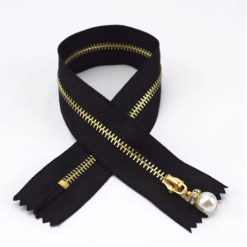 Fermeture eclair  - non séparable 20 cm - noire- curseur perle nacrée