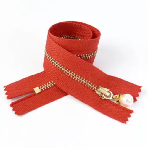 Fermeture eclair  - non séparable 20 cm - rouge- curseur perle nacrée