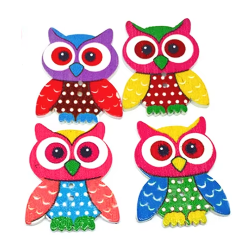 Lot de 10 boutons en bois - hiboux