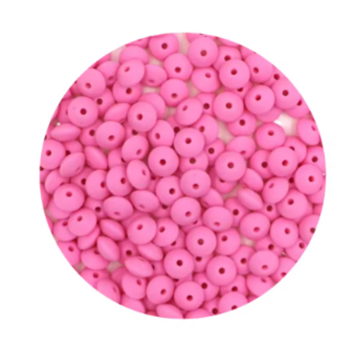 Lot de 10 perles lentilles en silicones - 12 x 7 mm - fuchsia - r135