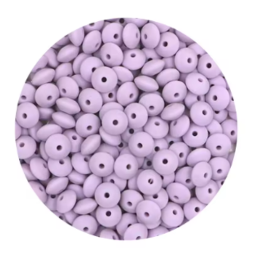 Lot de 10 perles lentilles en silicones - 12 x 7 mm - parme - r137