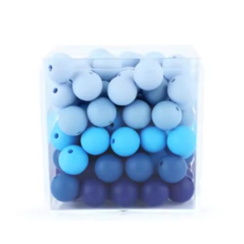 Lot de 10 perles en silicones - 12 mm - tons bleu - r281