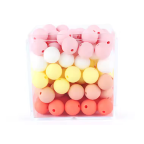 Lot de 10 perles en silicones - 12 mm - tons orange - blanc - jaune - saumon - rose - r282