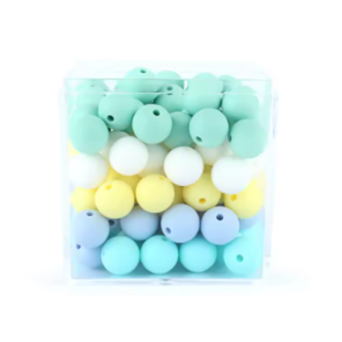 Lot de 10 perles en silicones - 12 mm - tons turquoise - blanc - jaune - bleu - vert - r283