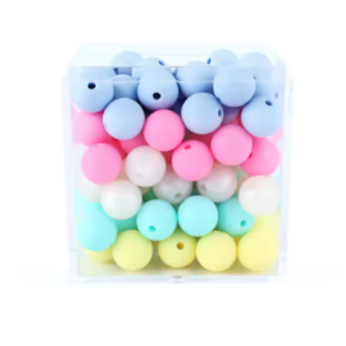 Lot de 10 perles en silicones - 12 mm - tons blanc nacré - bleu - vert - jaune - fuchsia - r284