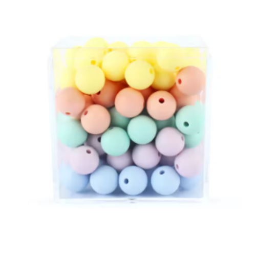 Lot de 10 perles en silicones - 12 mm - tons bleu - vert - jaune - parme - saumon - r284
