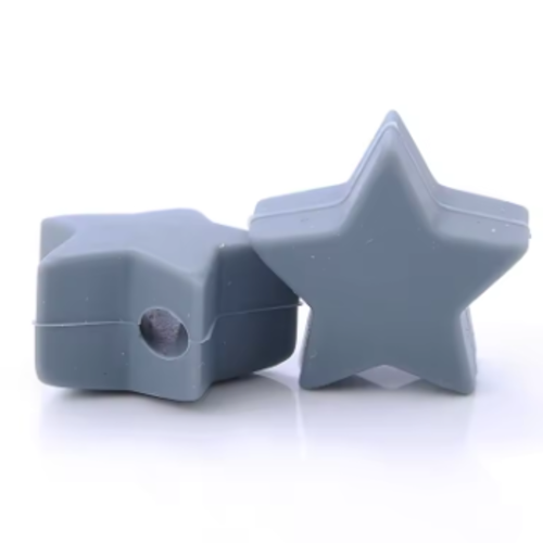 2 perles en silicone - etoile - gris foncé - 14 mm - r326