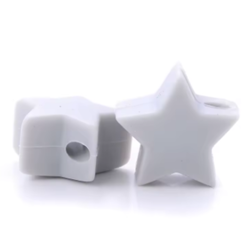 2 perles en silicone - etoile - gris clair - 14 mm - r326