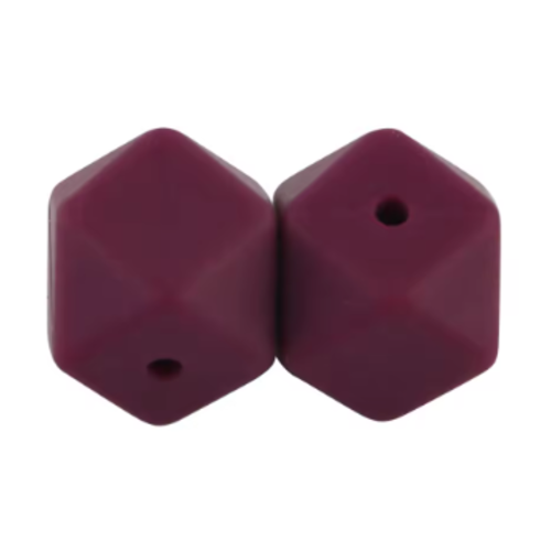 1 perle en silicone - hexagonale - 14 mm - bordeaux
