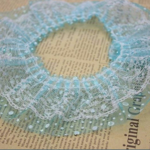 2.50 m de galon dentelle  - plissée - froncée - 2 rangs - 6 cm - bleu - d171