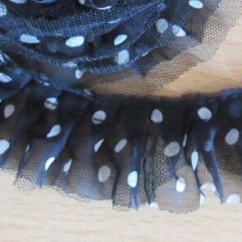 1.60 m de galon dentelle - pois - organza - tulle - plissée - froncée - 40 mm - noir pois blanc - d188