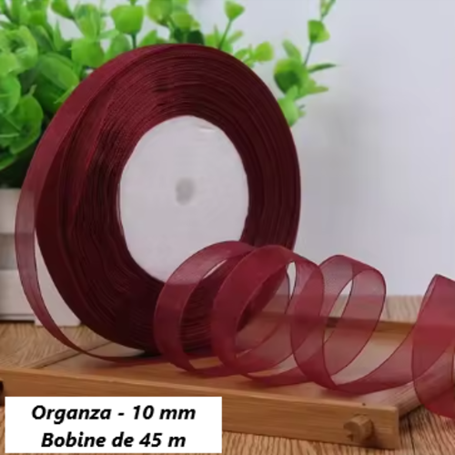 1 bobine de 45 mètres de ruban organza - 10 mm - bordeaux - rub01