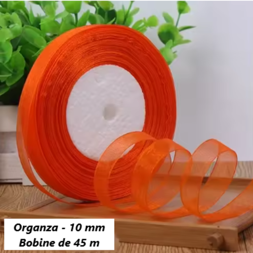 1 bobine de 45 mètres de ruban organza - 10 mm - orange - rub02