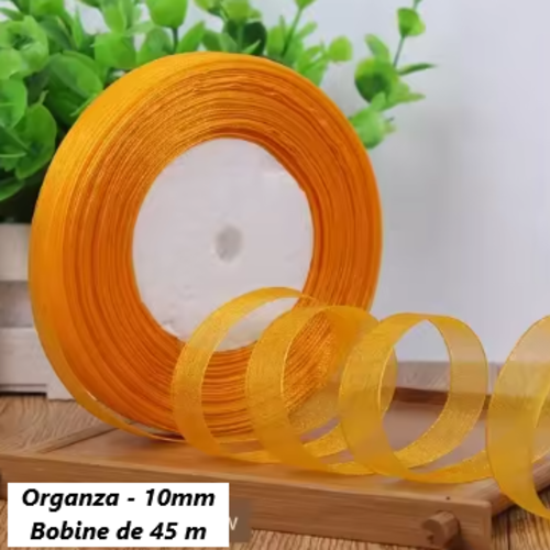 1 bobine de 45 mètres de ruban organza - 10 mm - jaune - rub03