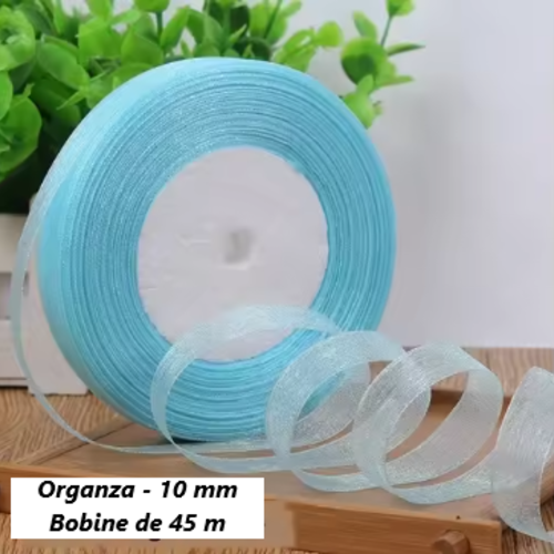 1 bobine de 45 mètres de ruban organza - 10 mm - bleu - rub05