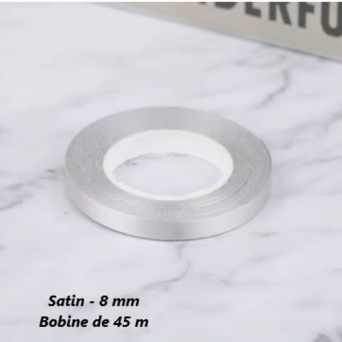 1 bobine de 45 mètres de ruban satin - 8 mm - gris clair - rub09
