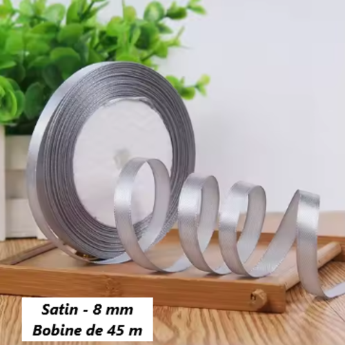 1 bobine de 45 mètres de ruban satin - 8 mm - gris foncé - rub10