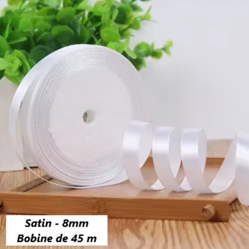 1 bobine de 45 mètres de ruban satin - 8 mm - blanc - rub11