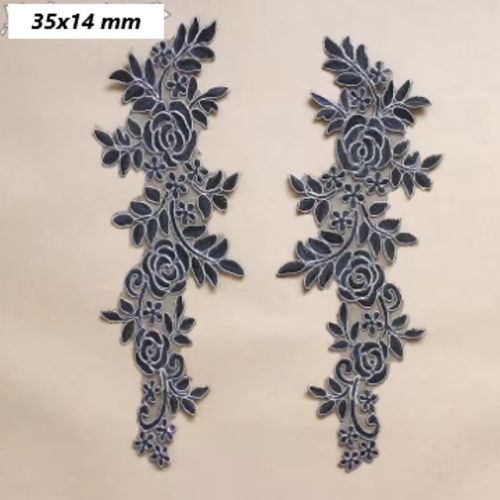 1 paire d'applique brodée - dentelle - fleurs - cp-n-12